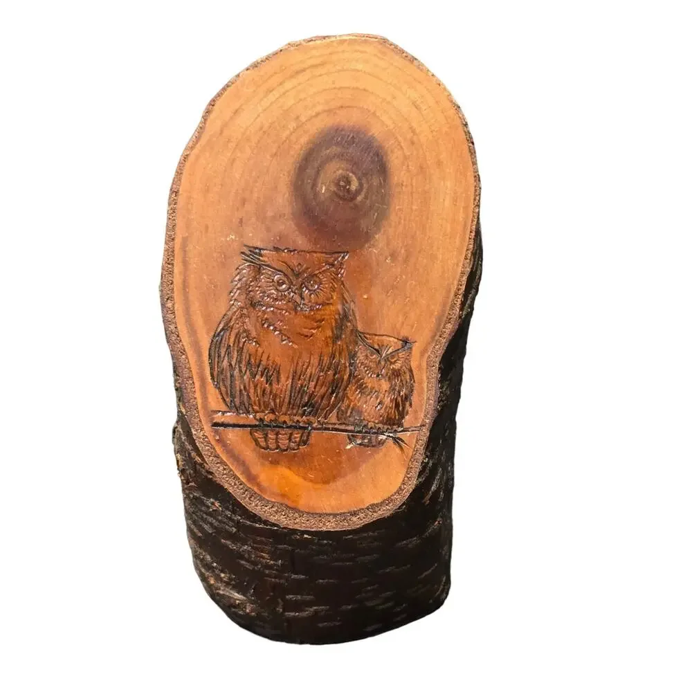Rustic Oval Wood Plaque With Decoupage Owls On Limbs Decorative Home Decor
